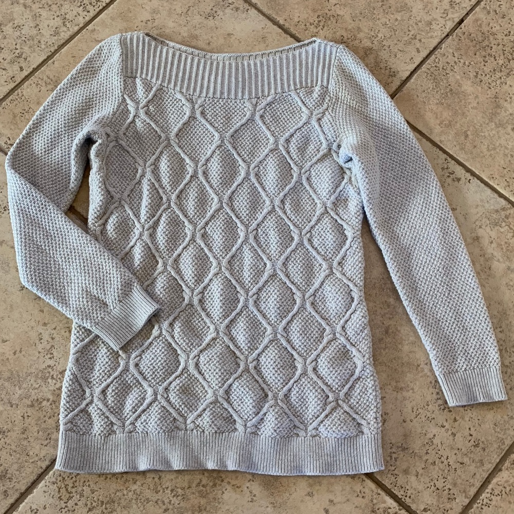 LOFT Lt Gray Cable Sweater M